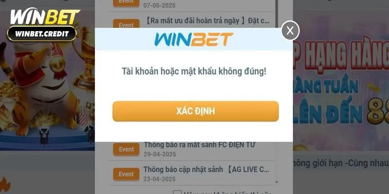 Lỗi đăng nhập do cung cấp sai thông tin
