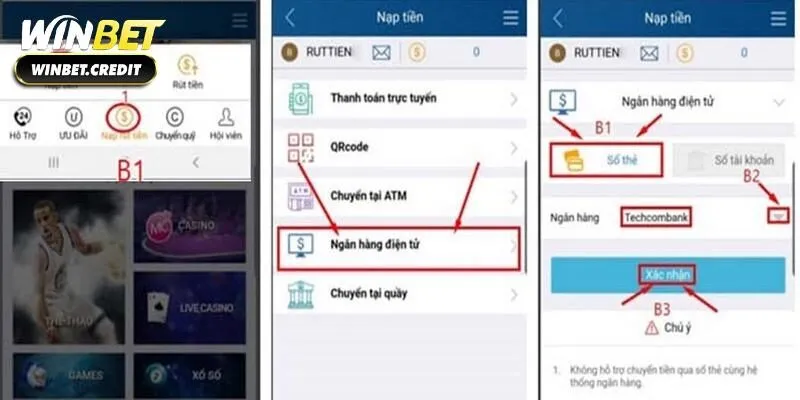 Quy trình nạp tiền Winbet qua ngân hàng